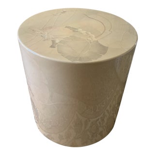 1970s French Laquere Martin Lily Pad Design Hand-Painted and Lacquered Parchment Drum Table For Sale