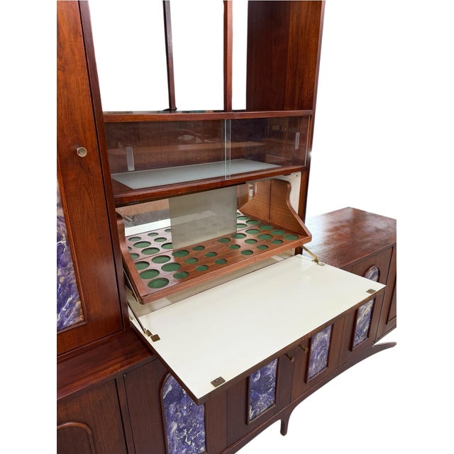 Mid-Century Modern 2-Piece Kagan Style Dark Walnut Sideboard W/Bar Cabinet For Sale In Philadelphia - Image 6 of 13