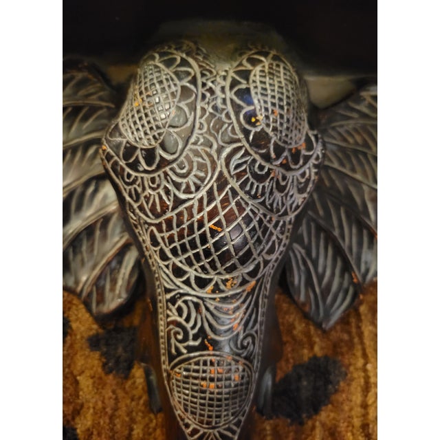 Wood Vintage Carved Elephant Regency Style Dark Brown Wall Sconce Shelf Bracket For Sale - Image 7 of 8