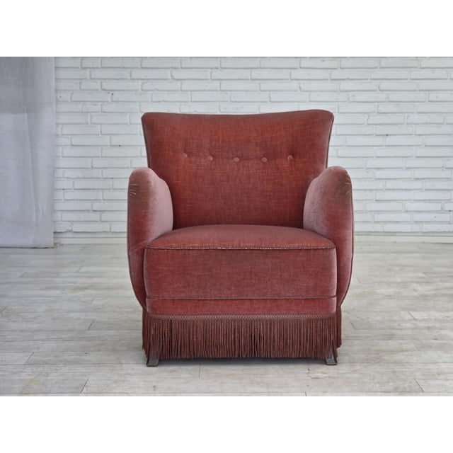 Danish Armchair in Pink Velour and Oak, 1960s For Sale - Image 18 of 18