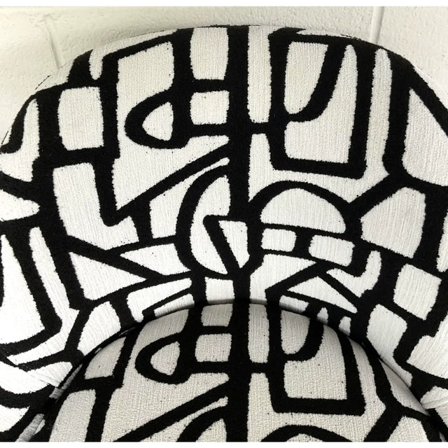 Textile Revelation Abstract Modern Black and White Boucle Barrel Back Cozy Capsule Chairs Set of 6 For Sale - Image 7 of 7