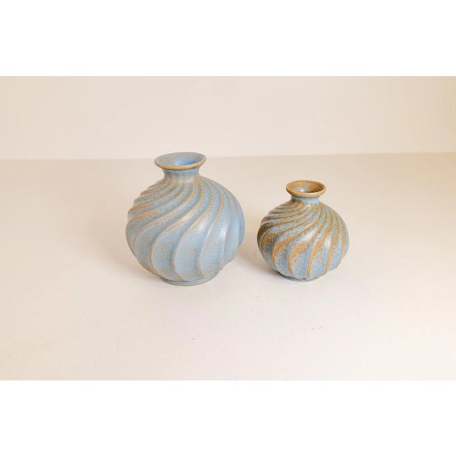 Turquoise Mid-Century Ceramic Vases in Turquoise by Ewald Dahlskog for Bo Fajans, Sweden, Set of 2 For Sale - Image 8 of 18