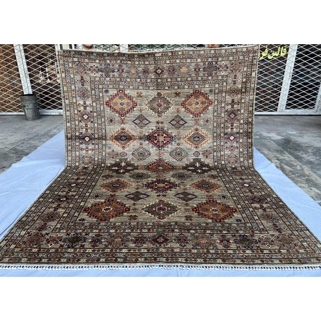Hand-Knotted Afghan Kazak Wool Area Rug - 8'2" X 10' For Sale - Image 4 of 14