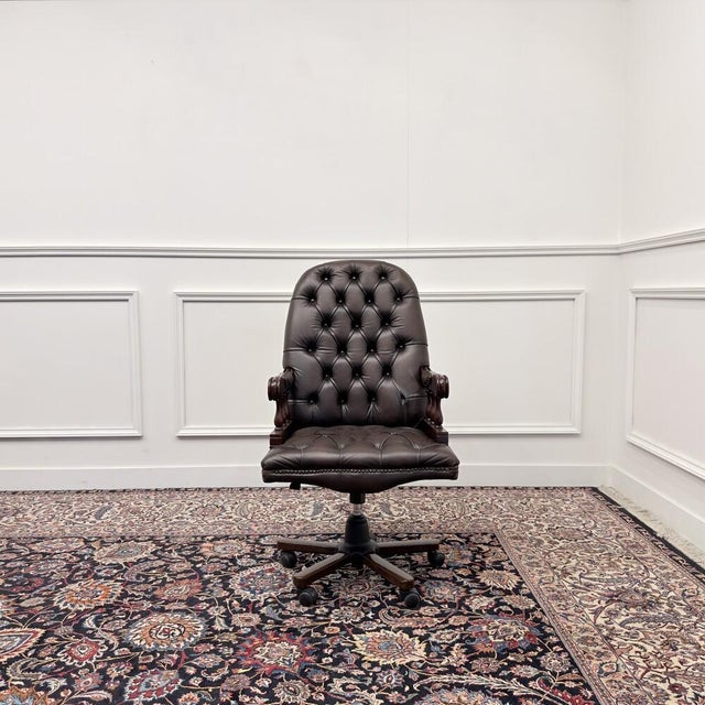 About this Brown English Chesterfield Desk Chair President Chair Classic and Elegant | Antique office chairs in English,...