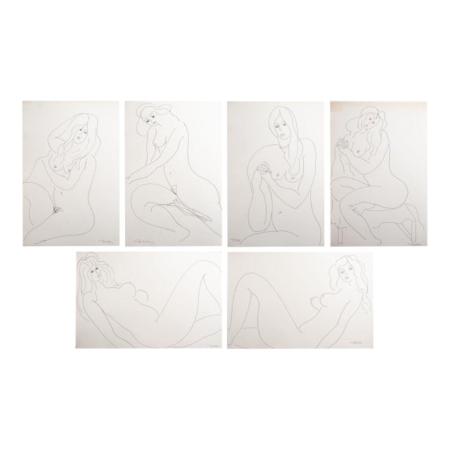 Norman Carton Nude Woman Ink on Paper, 6 For Sale