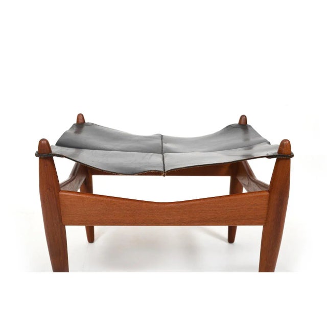 Mid-Century Teak & Leather Ottoman by Illum Wikkelsø, Denmark, 1960s For Sale - Image 9 of 10