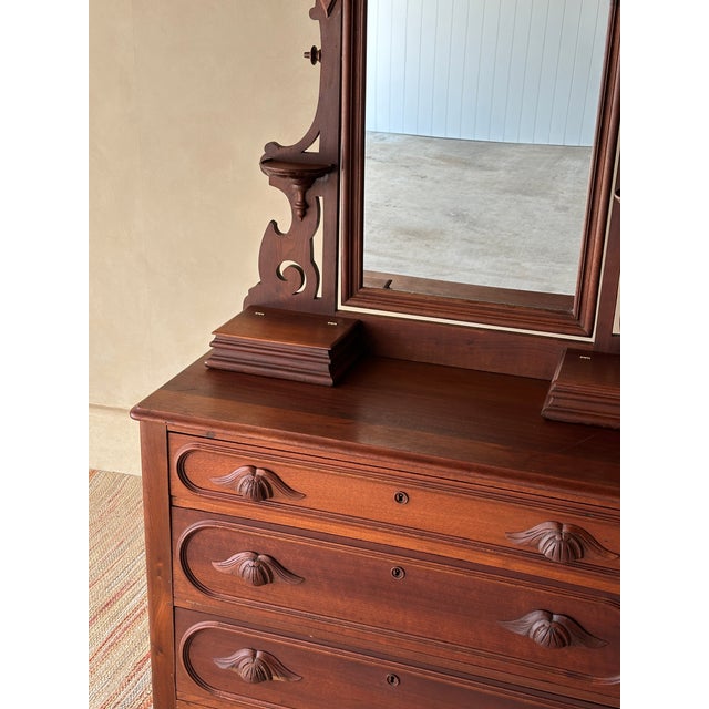 Mid 19th Century Antique Mid-19th Century Walnut Dresser With Arched Mirror & Hidden Drawer For Sale - Image 5 of 11