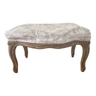 Rose Tarlow Louis XV Ottoman in Gilt Silver Leaf For Sale