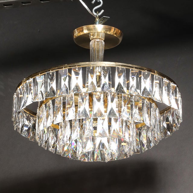 Mid-Century 3-Tier Faceted & Cut Crystal Chandelier in Brass W/ Glass Rod Detail For Sale - Image 12 of 18