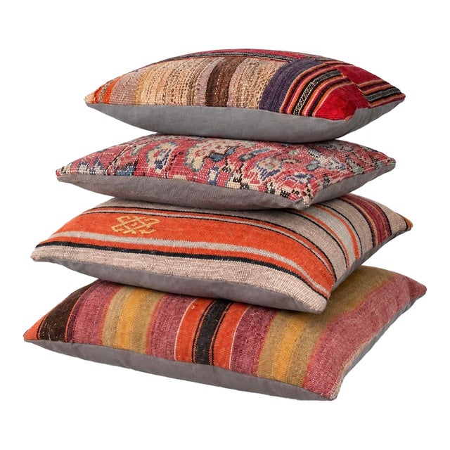 Set of 4 Turkish Kilim Pillow Covers For Sale