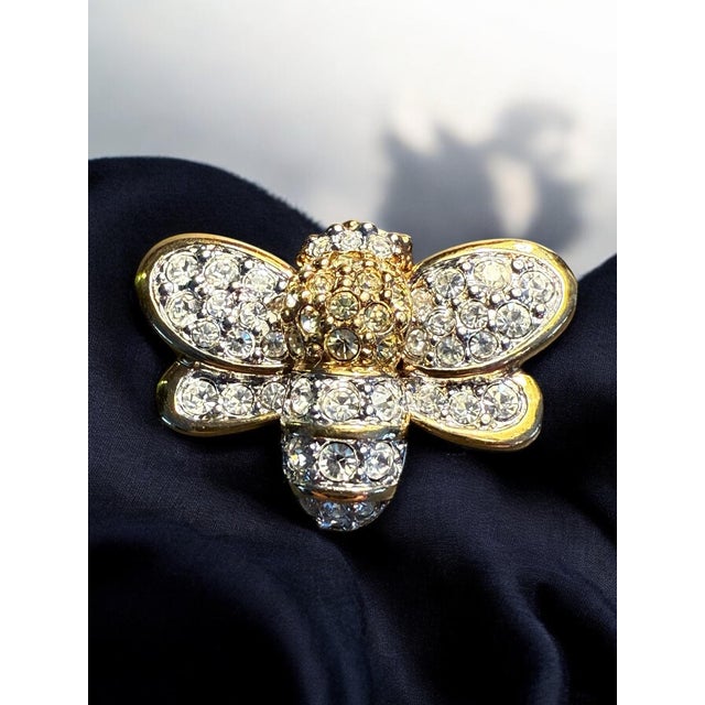 Swarovski Bumblebee Brooch Signed Gold Rhinestone For Sale - Image 9 of 11