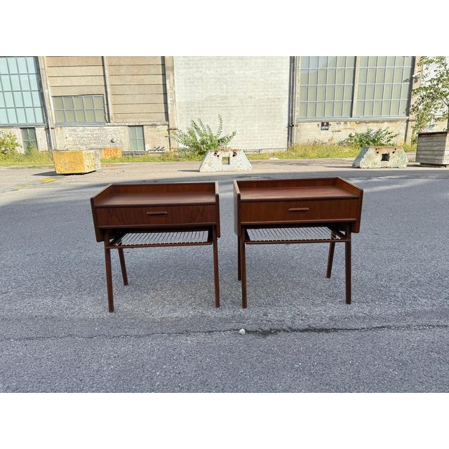 Danish Teak Nightstands with String Shelves, 1967, Set of 2 For Sale - Image 11 of 17