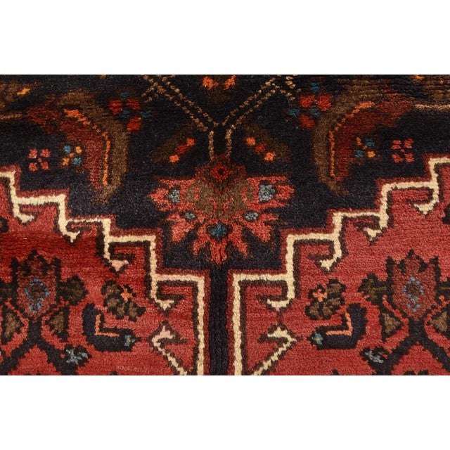 Hamedan Rug 4'3'' X 6'5'' Red Wool Vintage Tribal Hand-Knotted Oriental Carpet For Sale - Image 11 of 15