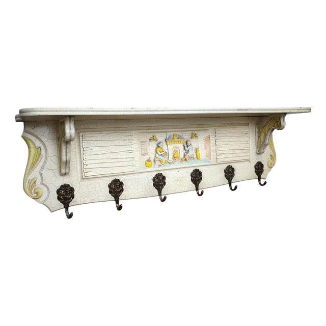 Vintage 6-Hook Wall Coat Rack For Sale