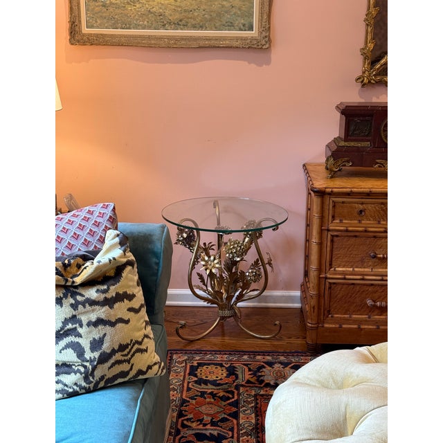 Vintage Illuminated Gilt Metal Floral Side/Cocktail Table, in the Manner of Hans Kögl, C. 1960s–70s For Sale - Image 9 of 12