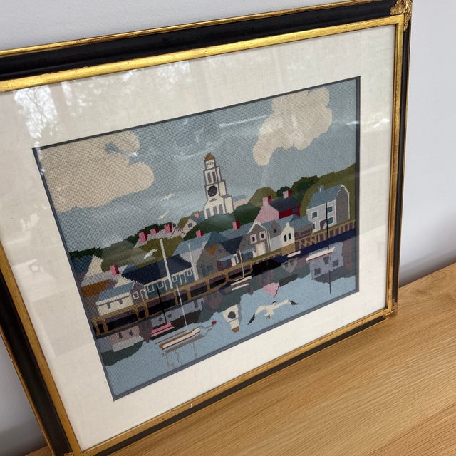American Framed Needlepoint of Nantucket Harbor For Sale - Image 3 of 10