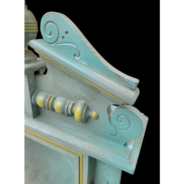 Wood ​Vintage Repurposed Architectural Clock Case Pale Seafoam Blue Curiosity Trinket Cabinet Wall Shelf For Sale - Image 7 of 12