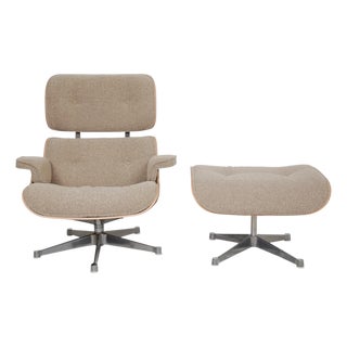 Set of Lounge Chair and Ottoman in Nubia Fabric by Charles and Ray Eames For Sale