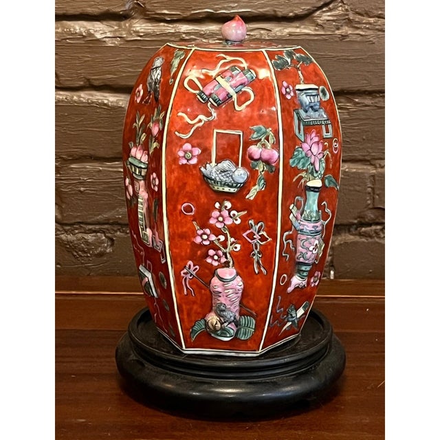 Early 20th Century Republic Period Chinese Coral Red Relief Porcelain Tea Caddy Jar Lid 10" For Sale - Image 4 of 6