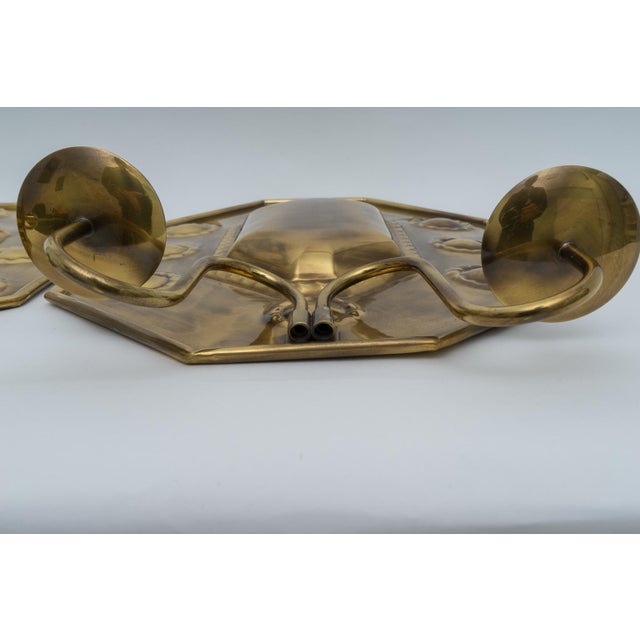 Gold Hand-Crafted Brass Wall Sconces Shields - a Pair For Sale - Image 8 of 13