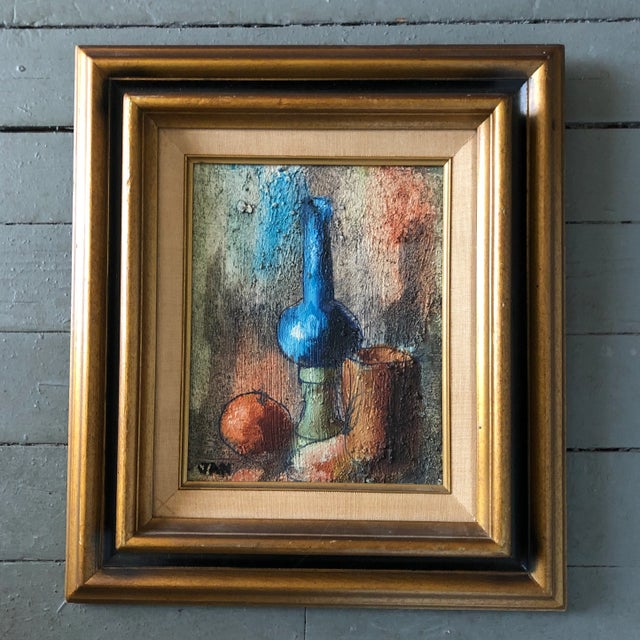 1960s Vintage Original Mid Century Modern Still Life Painting Original Frame Signed For Sale - Image 5 of 5