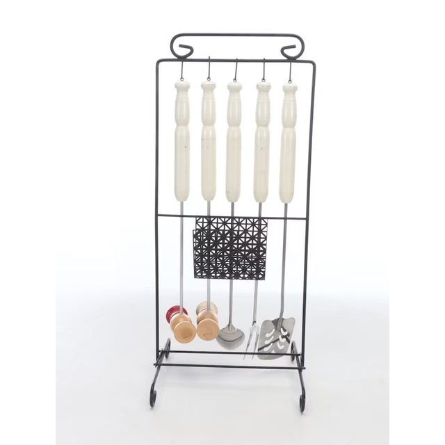 1950s Mid-Century Modern Whimsical Wood & Metal Volco Japan Grill Set With Figural Handles - 6 pcs For Sale - Image 4 of 7