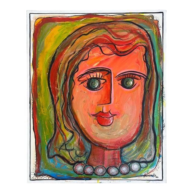 Juan Navarette "Woman With Red Hair" Abstract Painting on Canvas For Sale