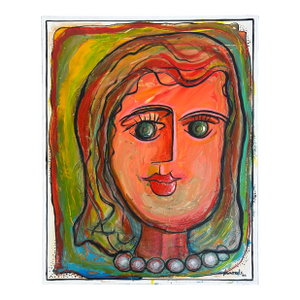 Juan Navarette "Woman With Red Hair" Abstract Painting on Canvas