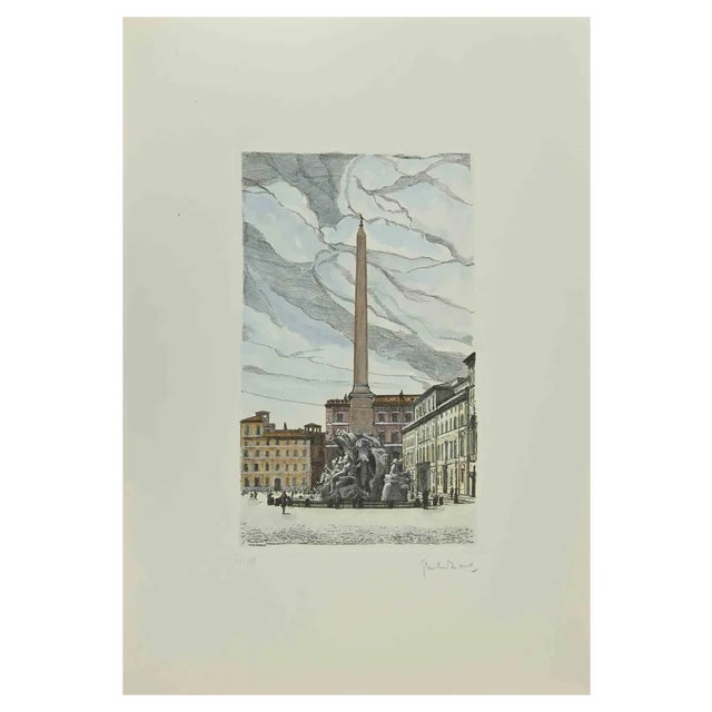 Giuseppe Malandrino, Fontana dei Quattro Fiumi, Etching, 1970s For Sale