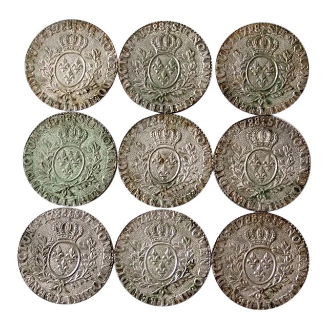 Vintage Louis XVI 1788 Replica Coin Coasters - Set of 9 For Sale