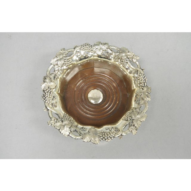 Mid 20th Century Vintage English Victorian Silver Plated Grapevine Repousse Wine Bottle Coaster For Sale - Image 5 of 11