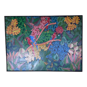 Captivating Haitian Jungle Scene With Macaws - Signed Original Art