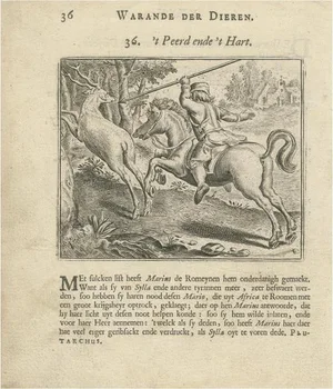 Vondel Warande Der Dieren, Horse and Deer Engraving, 1617, Paper