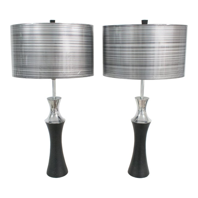 American Mutual Sunset Modernist Aluminum Pair of Table Lamps For Sale