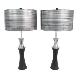 American Mutual Sunset Modernist Aluminum Pair of Table Lamps