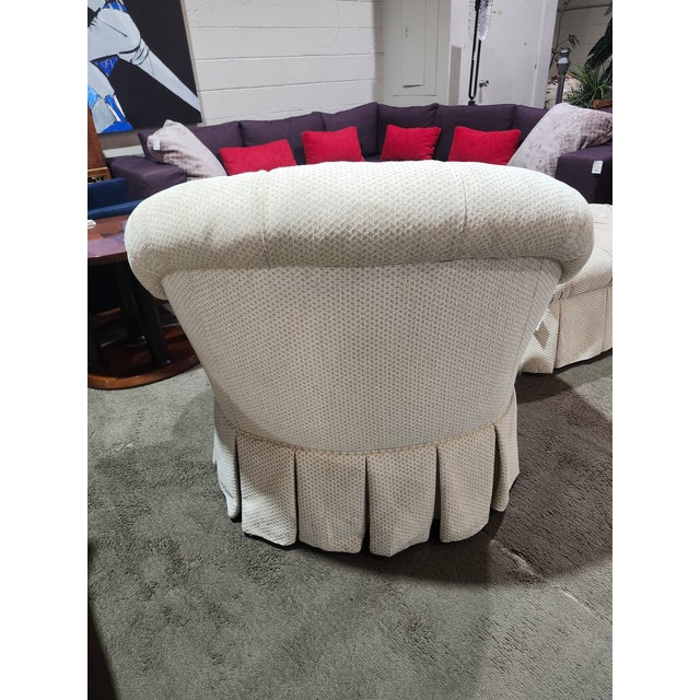 Textile Henredon Tufted Ottoman With Stool For Sale - Image 7 of 9