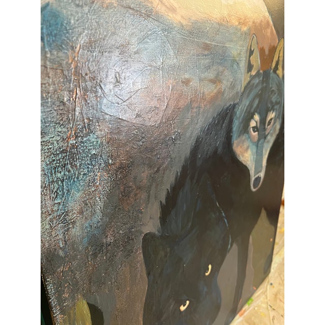 Contemporary "Yin Yang" Two Wolves Painting by LWren Walraven For Sale - Image 3 of 10