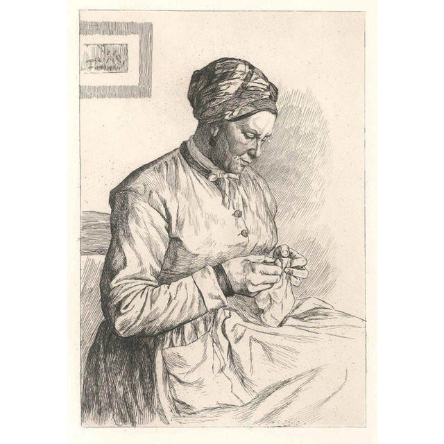 La Ravaudeuse de Cesson - Original Etching by P.E. LeRat - 1874 1874 For Sale