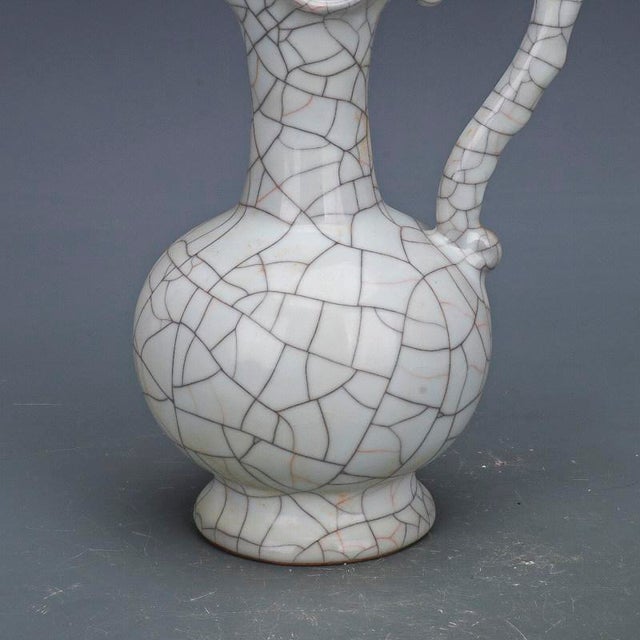 Chinese Ceramic Wine Pot Guan Ware Crackle Glaze Celadon Flagon For Sale - Image 12 of 13