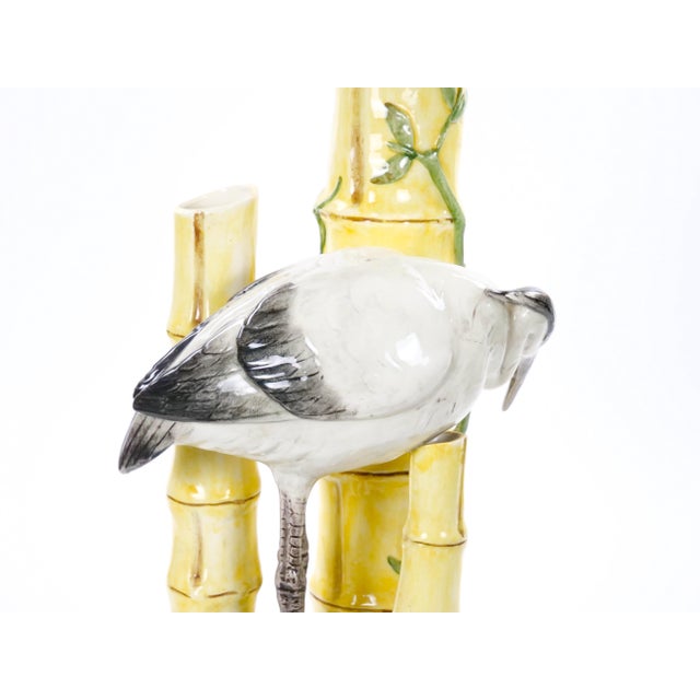 Yellow Mid-Century Modern Italian Hand-Painted Majolica Heron Figurative Sculpture For Sale - Image 8 of 14