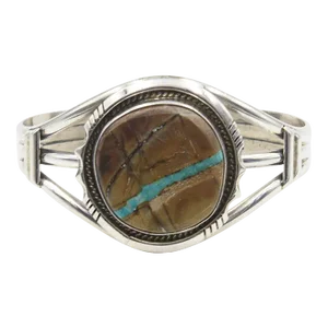 Late 20th Century Navajo Native American Ribbon Turquoise Sterling Silver Cuff Bracelet by Dorothy Secatero