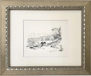 Antique English Landscape Drawing of Ffestiniog Wales
