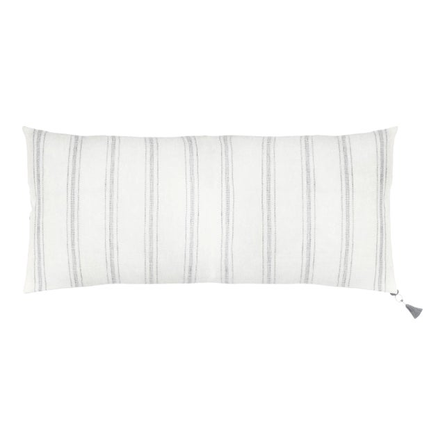 White With Grey Stripes Down Linen Pillow For Sale