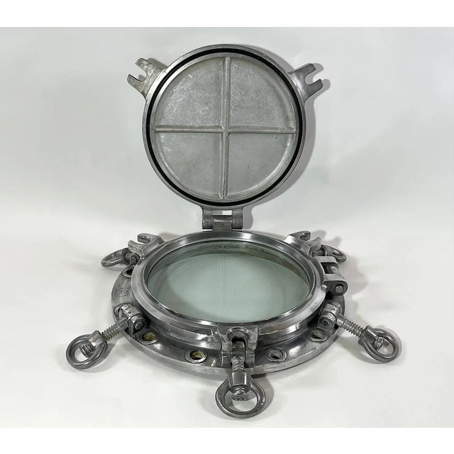Metal Original Aluminum Ships Porthole with Solid Door For Sale - Image 7 of 9
