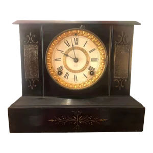 Vintage Heavy Wood and Metal Mantle Clock