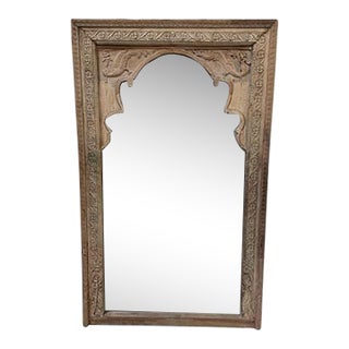 Antique Indian Carved Wooden Mirror For Sale