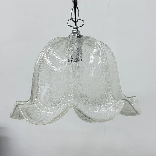 Mid-Century Bell-Shaped Ice Glass and Chrome Pendant Light, 1970s For Sale - Image 18 of 18