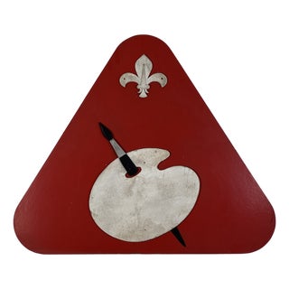Vintage French Equilateral Triangular Shaped Red Trade Sign for Art Studio / Shop For Sale