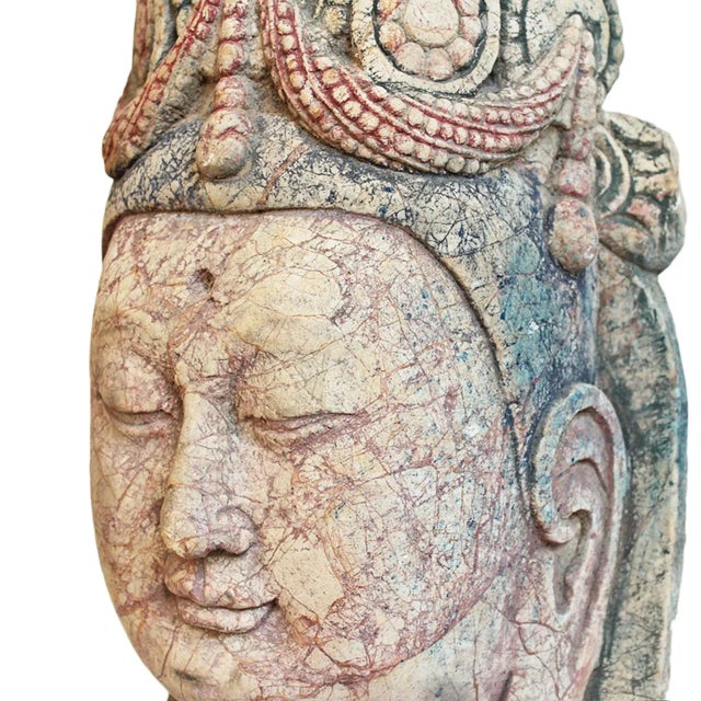 Antique Asian Stone Carved Quan Yin Bust For Sale - Image 4 of 5