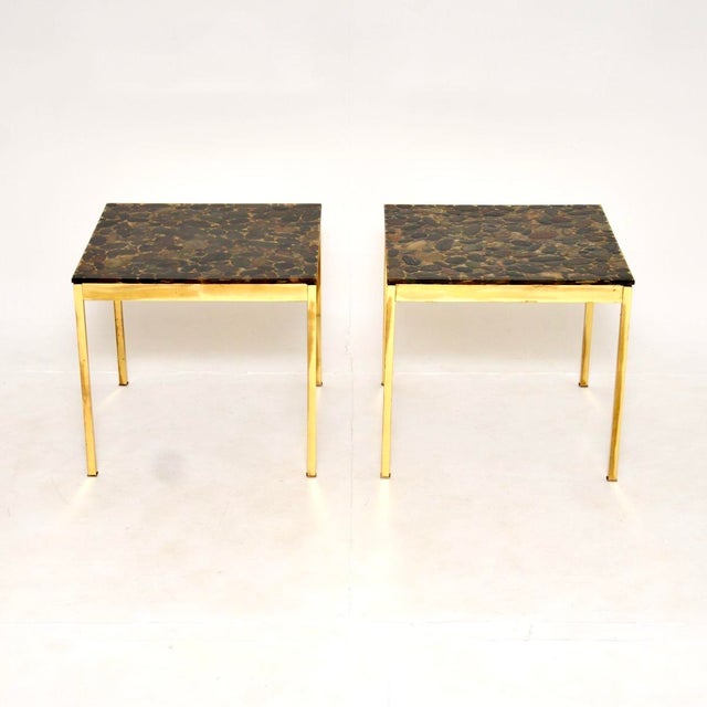 A wonderful pair of vintage Swedish brass and stone side tables. They were recently imported from Sweden, they date from...
